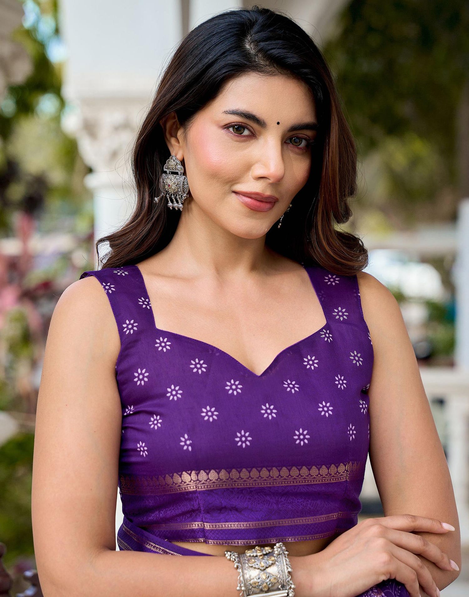 Dark Purple Georgette Printed Saree