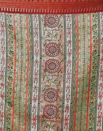 Beige Linen Woven Border Floral Printed Saree