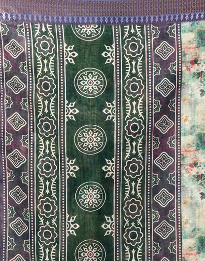 Pista Green Linen Woven Border Floral Printed Saree