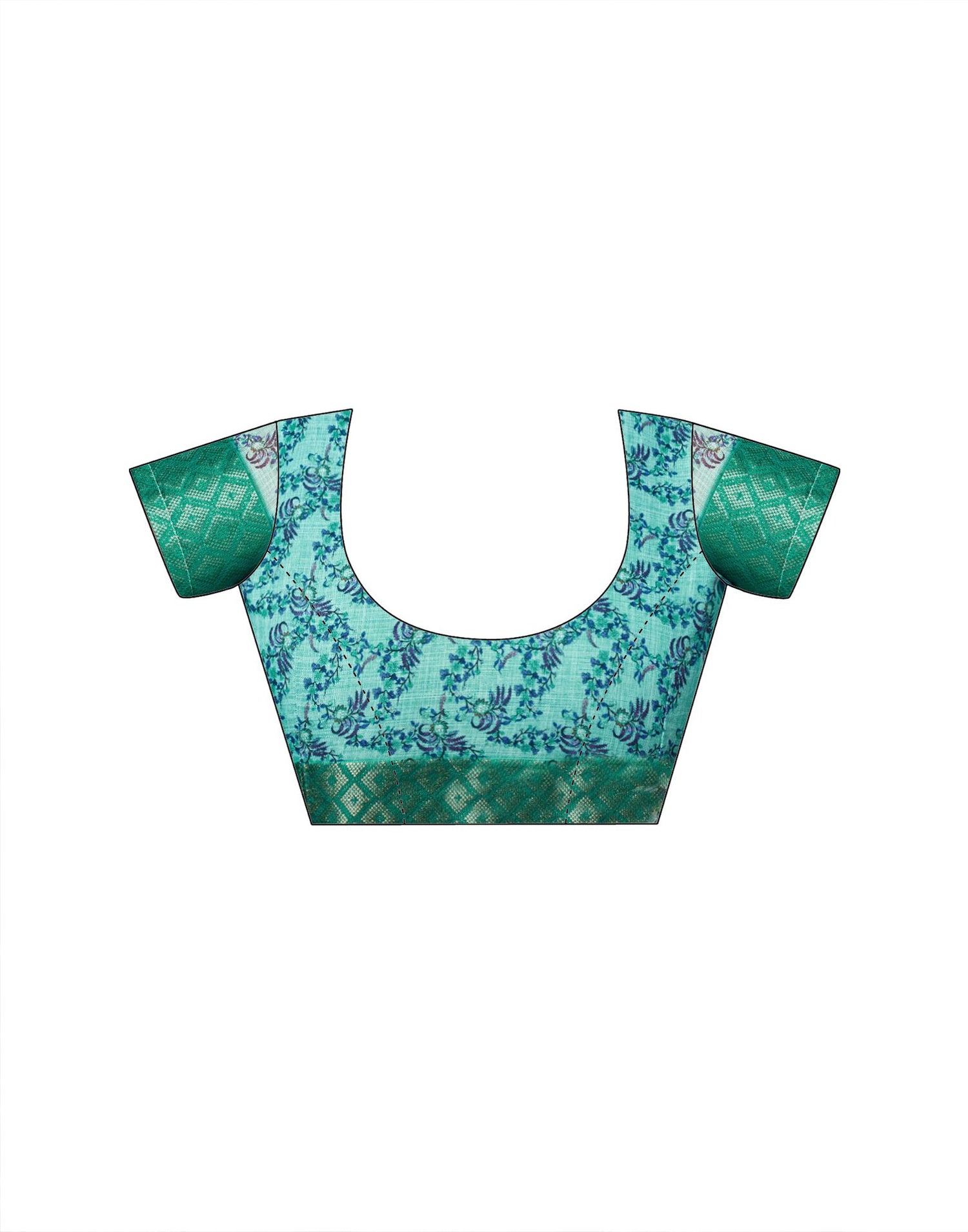 Turquoise Blue Linen Woven Border Floral Printed Saree