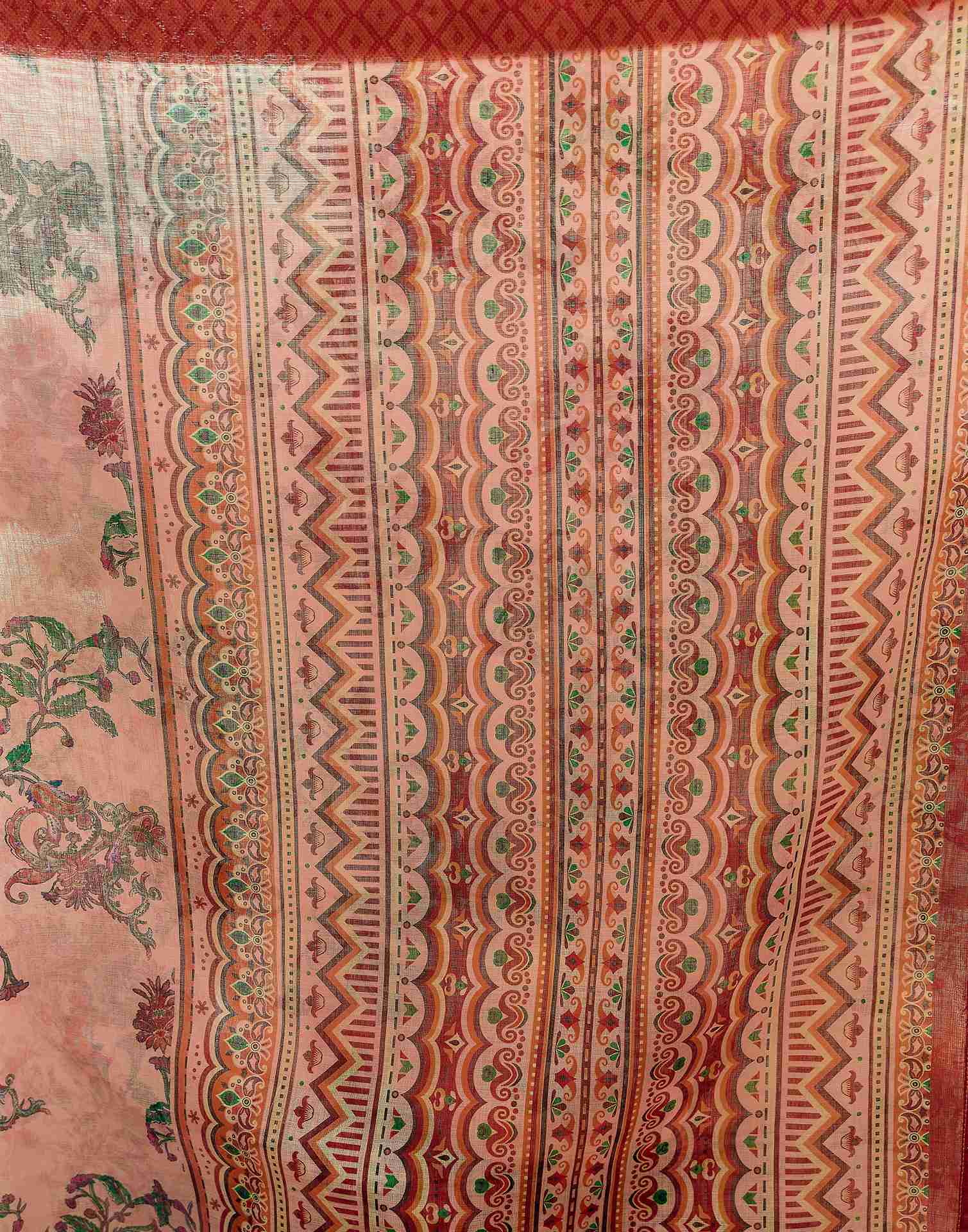 Beige Linen Woven Border Printed Saree