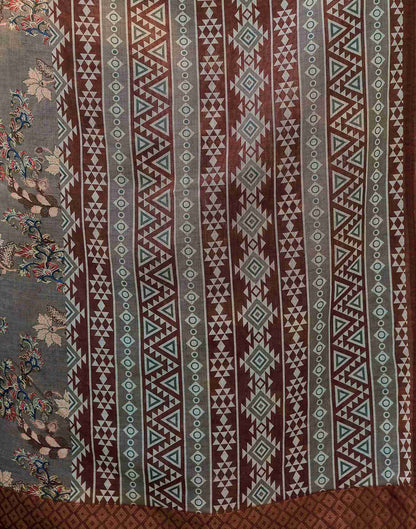 Dusty Beige Linen Woven Border Printed Saree