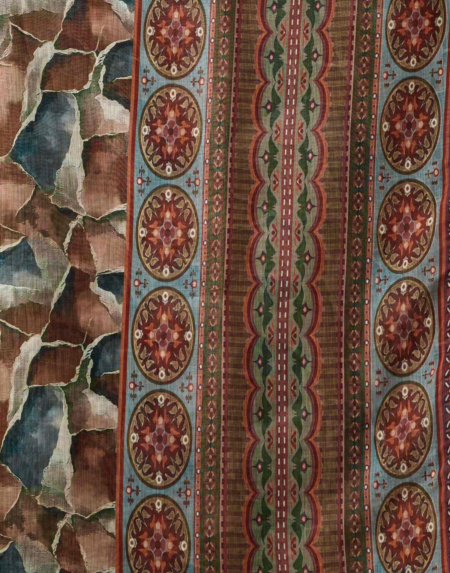 Brown Linen Printed Saree