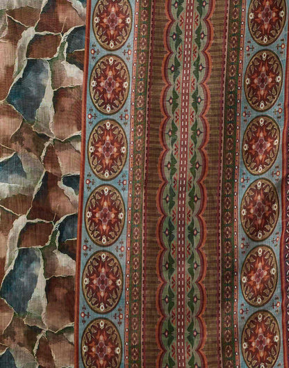 Brown Linen Printed Saree