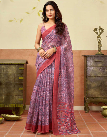 Pink Linen Printed Saree