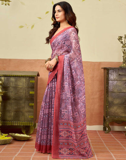 Pink Linen Printed Saree