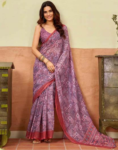 Pink Linen Printed Saree