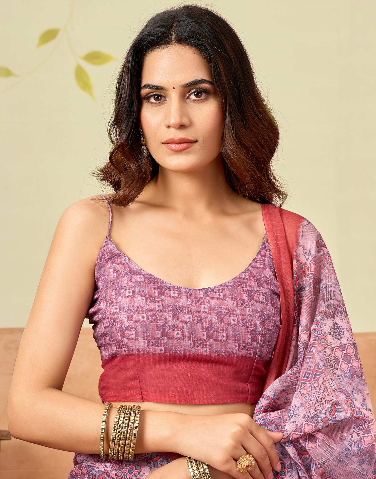 Pink Linen Printed Saree