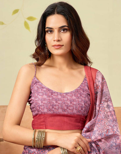 Pink Linen Printed Saree