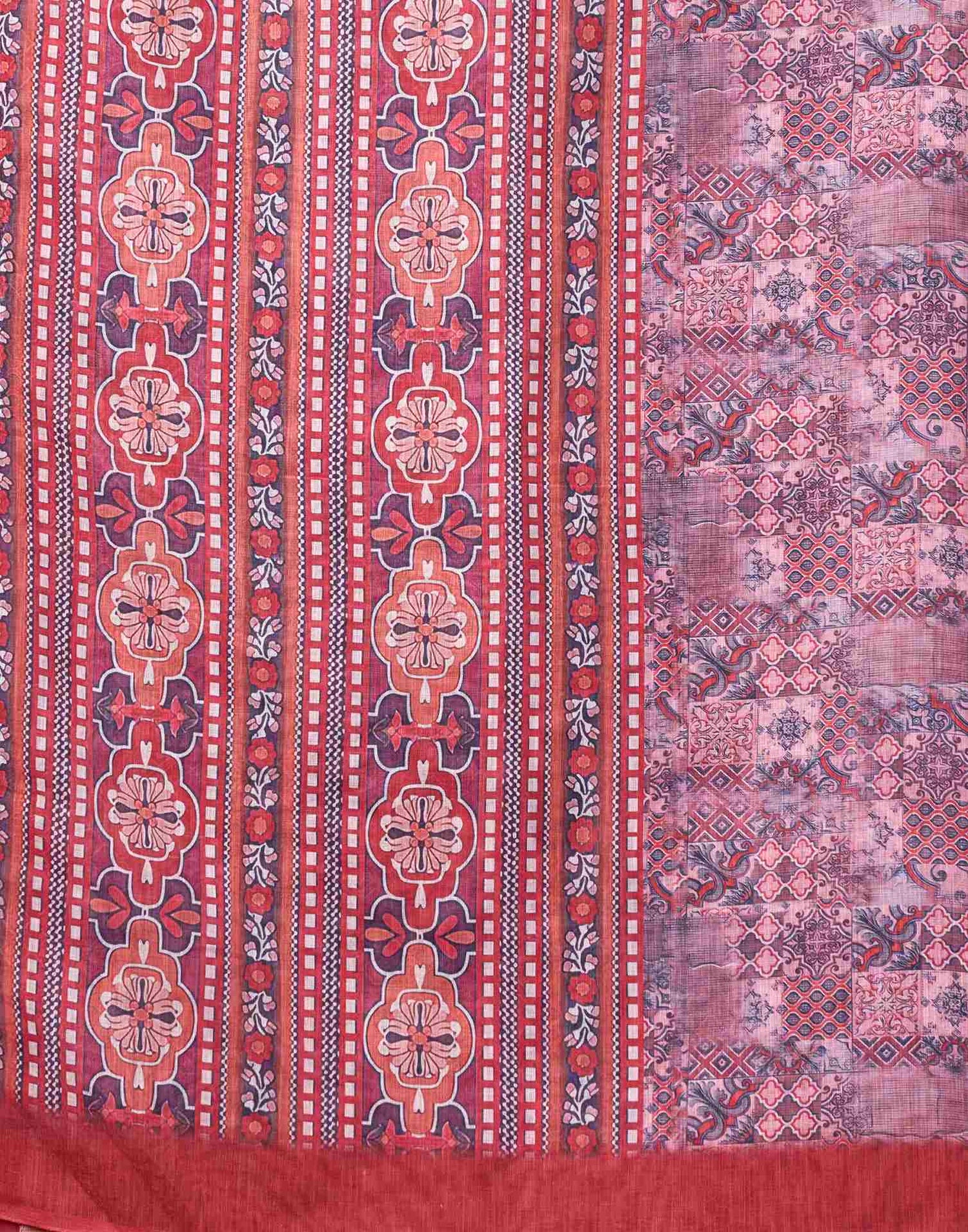 Pink Linen Printed Saree