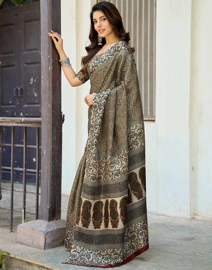 Dark Beige Khadi Printed Saree
