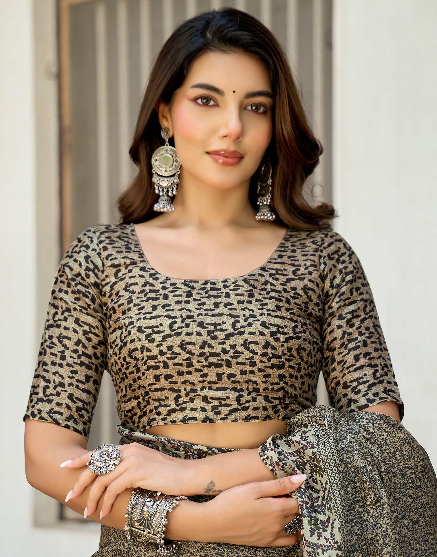 Dark Beige Khadi Printed Saree