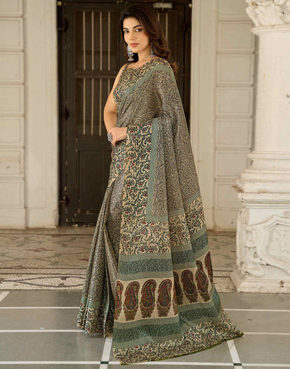 Dark Beige Khadi Printed Saree