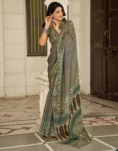 Dark Beige Khadi Printed Saree