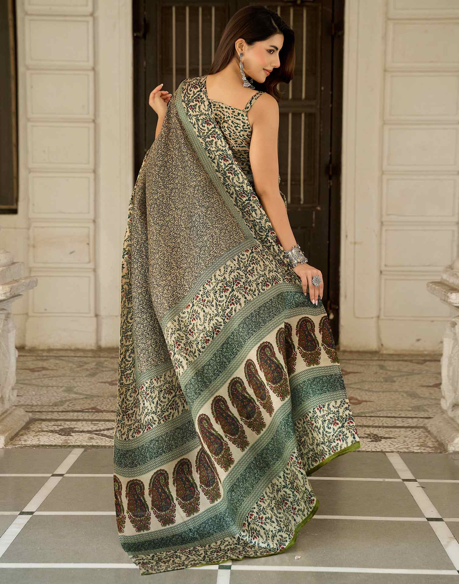 Dark Beige Khadi Printed Saree