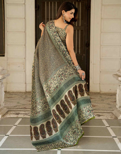 Dark Beige Khadi Printed Saree