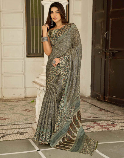 Dark Beige Khadi Printed Saree
