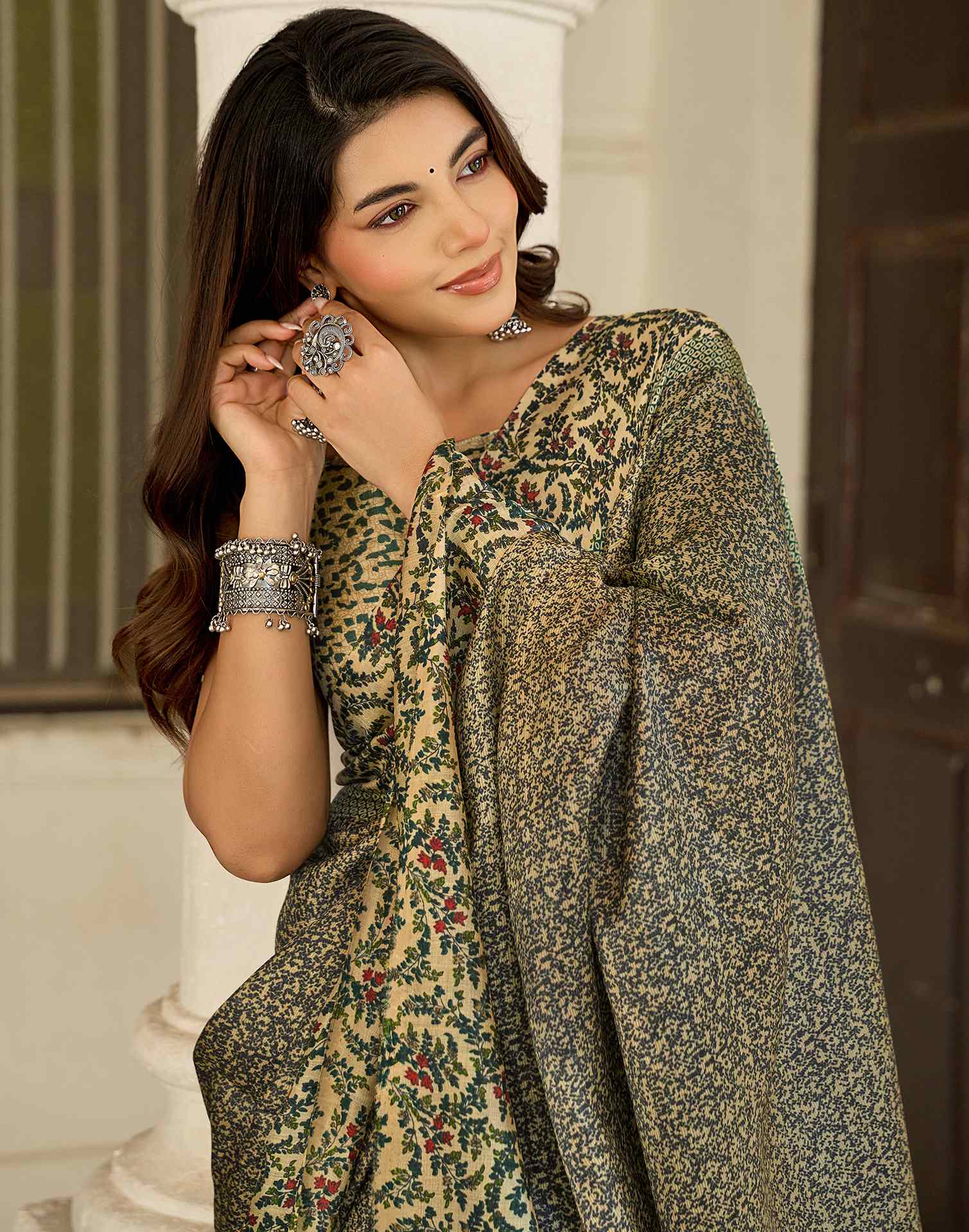 Dark Beige Khadi Printed Saree