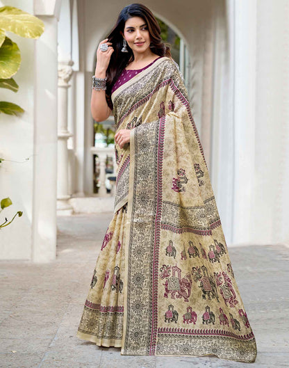 Beige Khadi Printed Saree