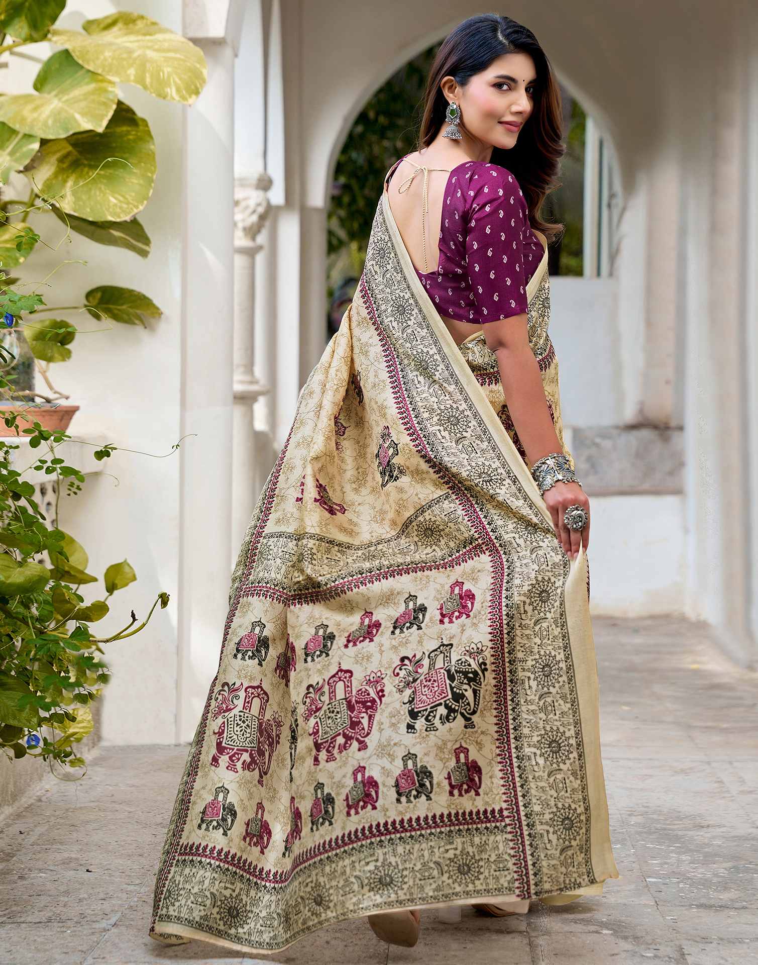 Beige Khadi Printed Saree