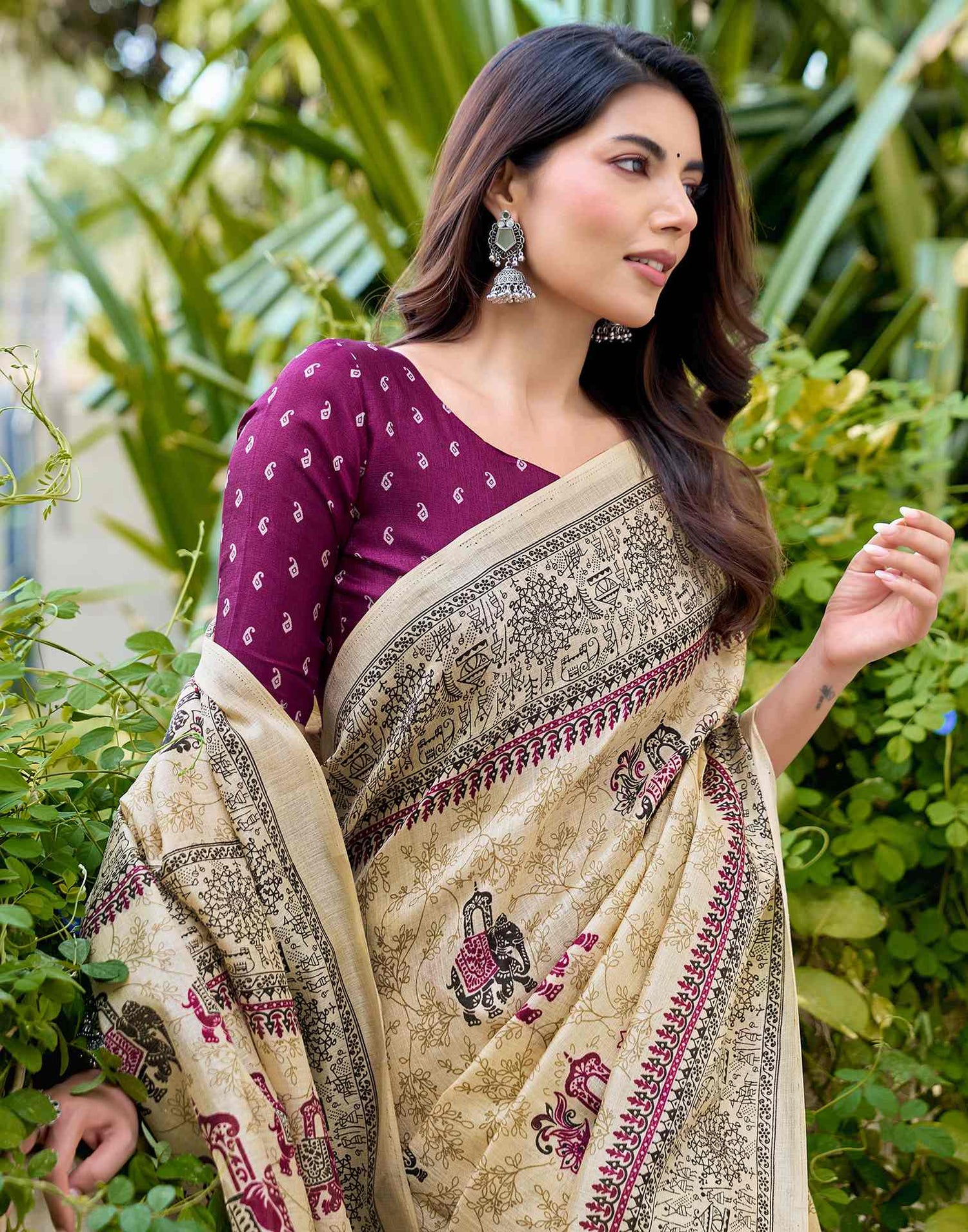 Beige Khadi Printed Saree