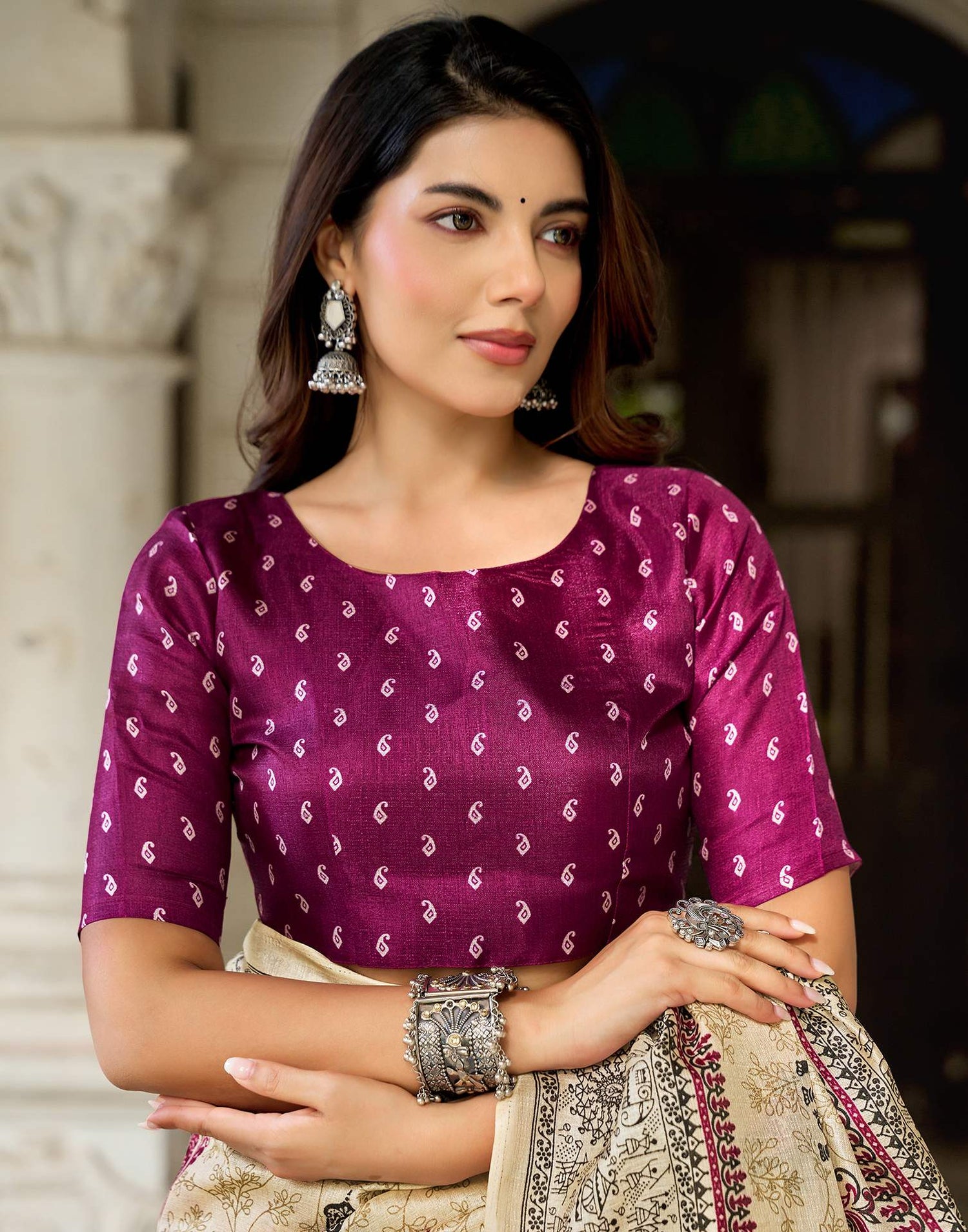 Beige Khadi Printed Saree