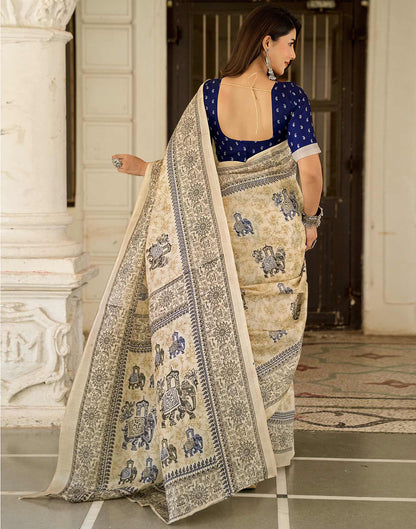 Beige Khadi Printed Saree