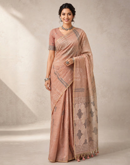 Light Peach Cotton Silk Woven Handloom Saree