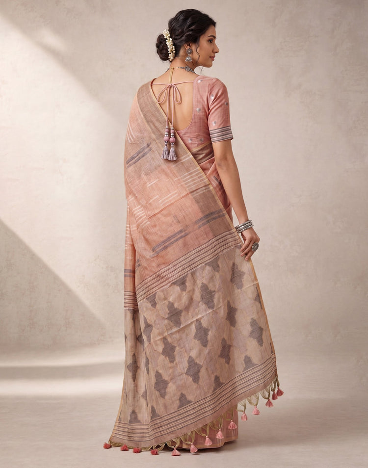 Light Peach Cotton Silk Woven Handloom Saree