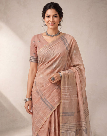 Light Peach Cotton Silk Woven Handloom Saree