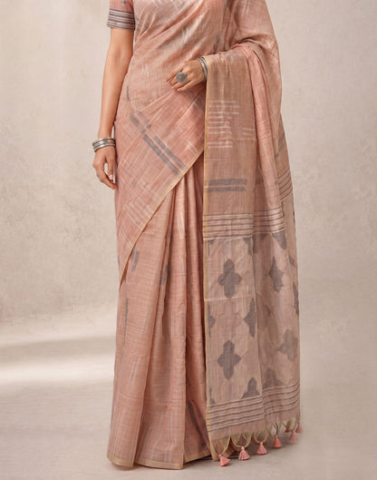 Light Peach Cotton Silk Woven Handloom Saree