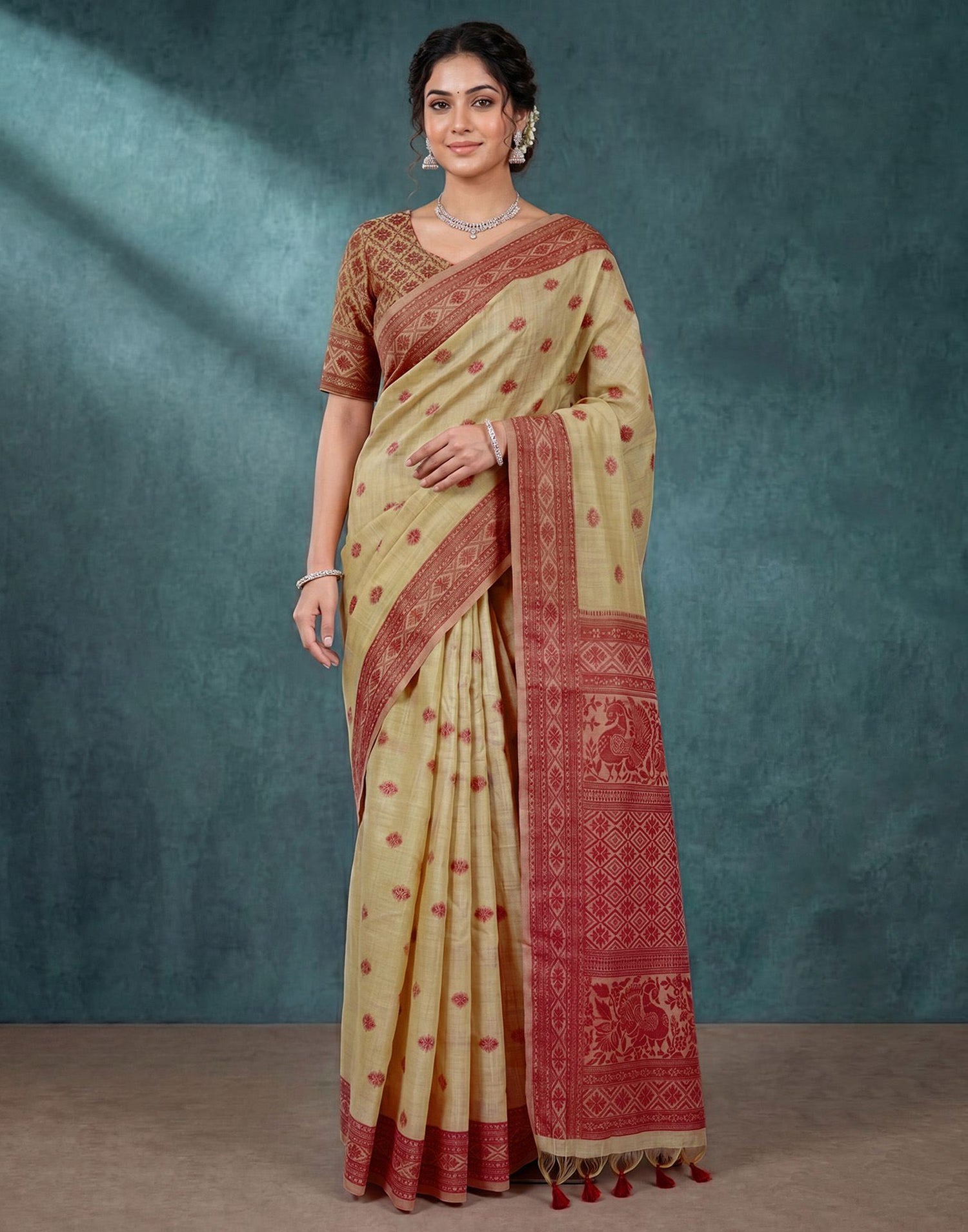 Cream Cotton Silk Woven Saree
