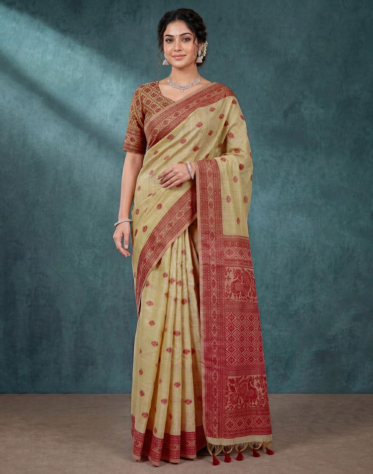 Cream Cotton Silk Woven Saree
