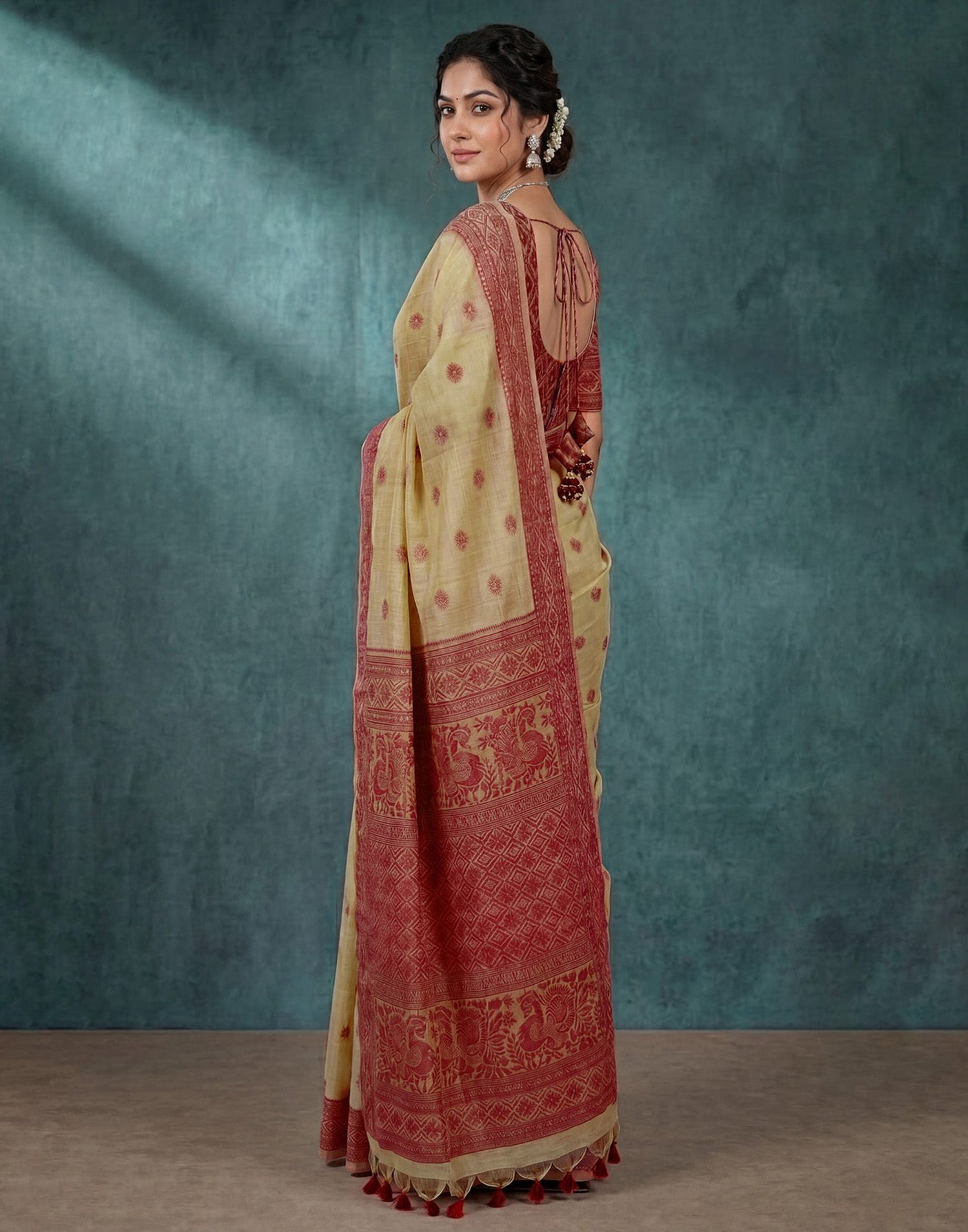 Cream Cotton Silk Woven Saree