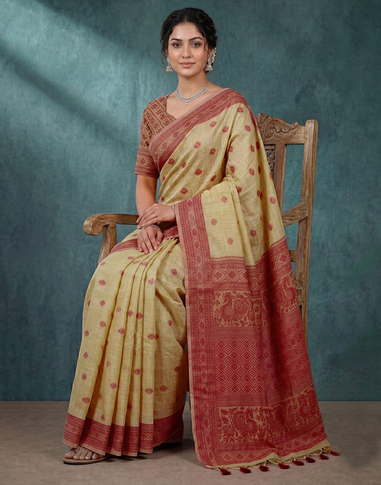 Cream Cotton Silk Woven Saree