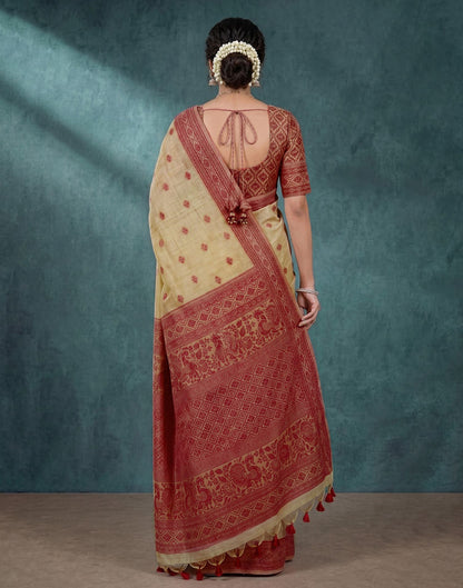 Cream Cotton Silk Woven Saree