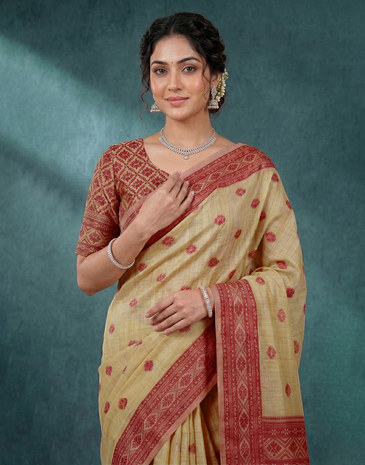 Cream Cotton Silk Woven Saree