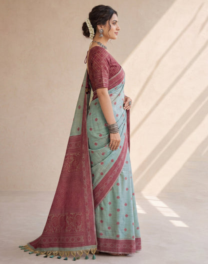 Dusty Blue Mint Cotton Silk Woven Saree