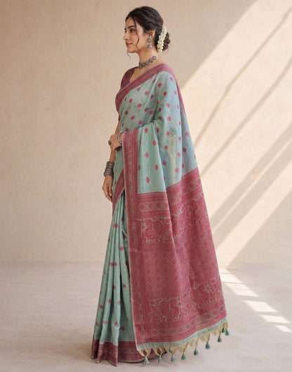 Dusty Blue Mint Cotton Silk Woven Saree