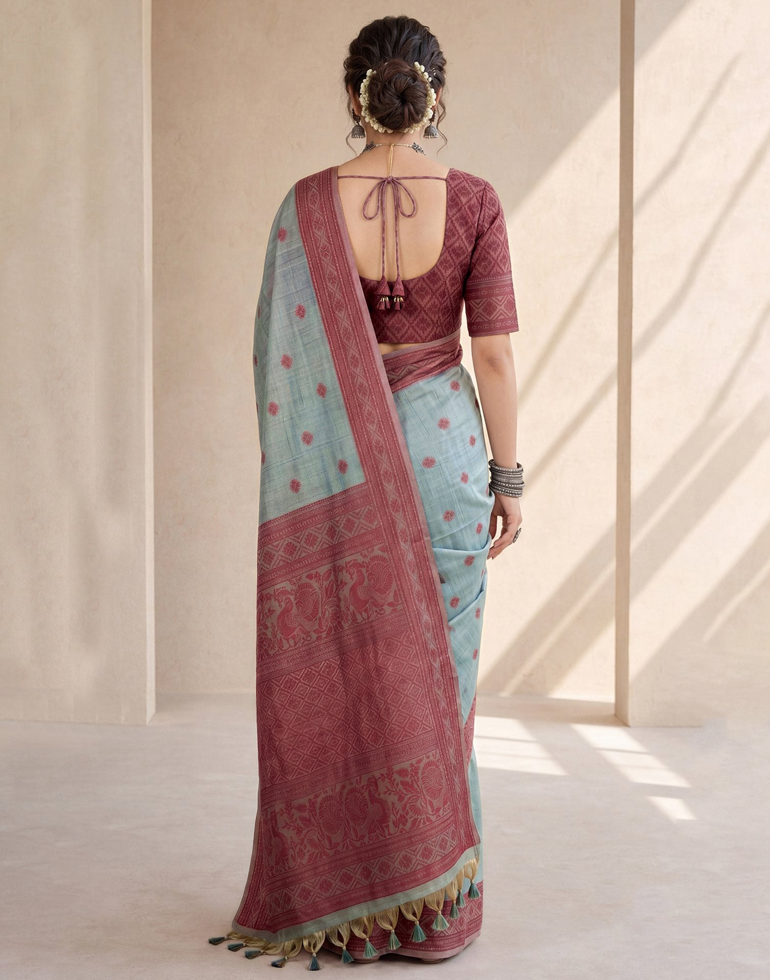 Dusty Blue Mint Cotton Silk Woven Saree