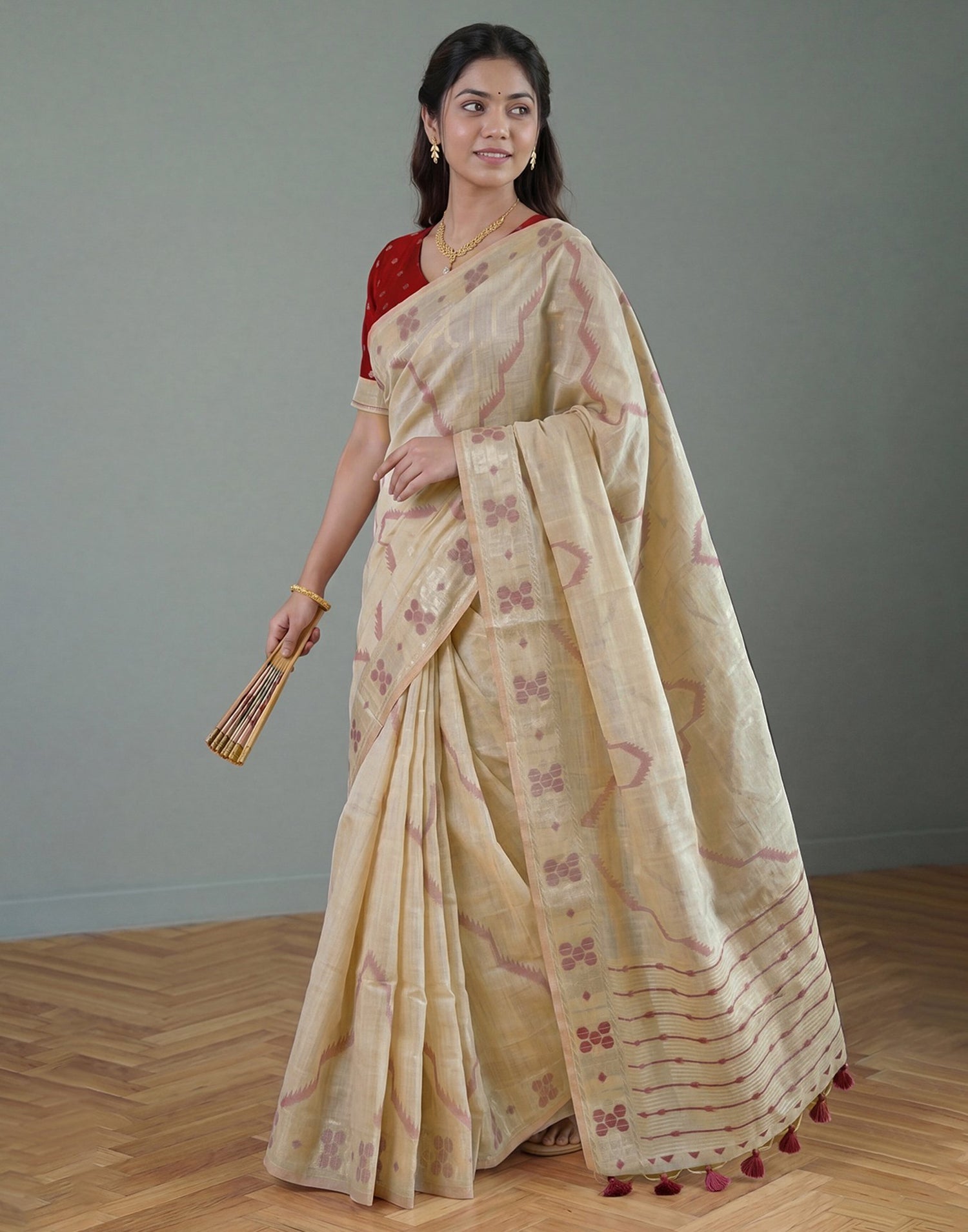 Beige Cotton Silk Woven Saree