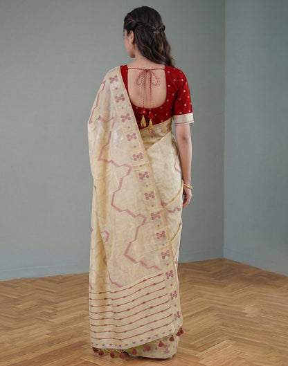 Beige Cotton Silk Woven Saree