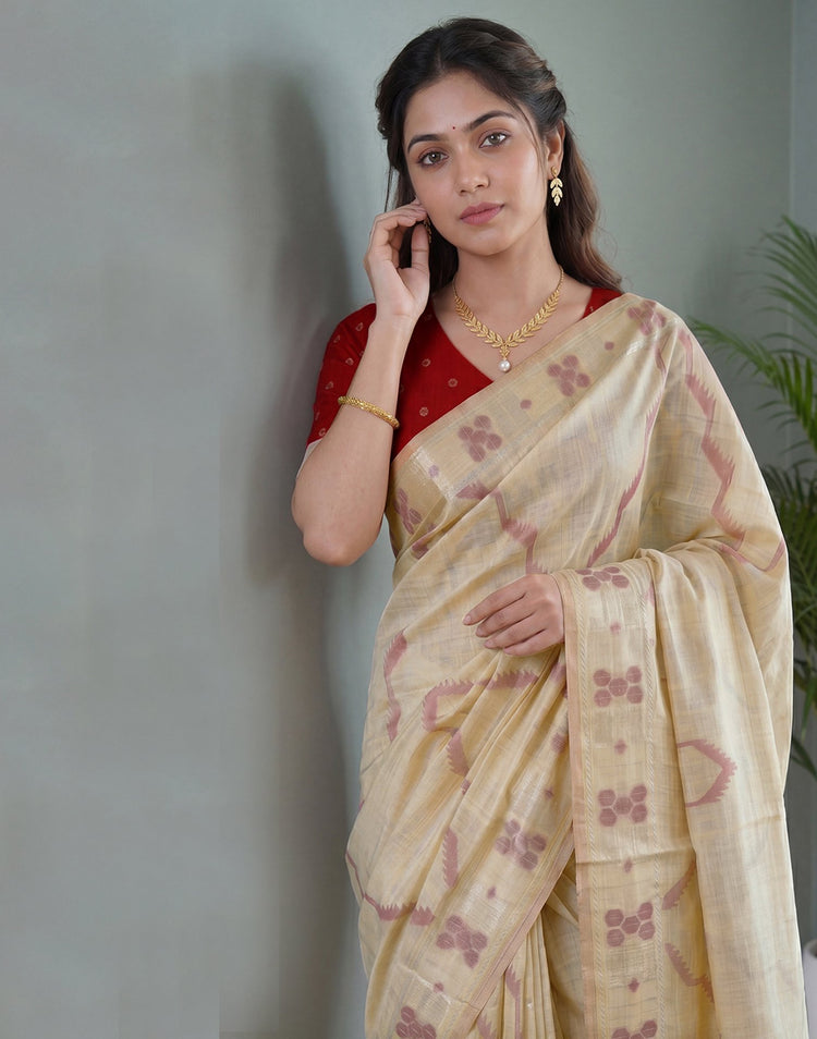 Beige Cotton Silk Woven Saree