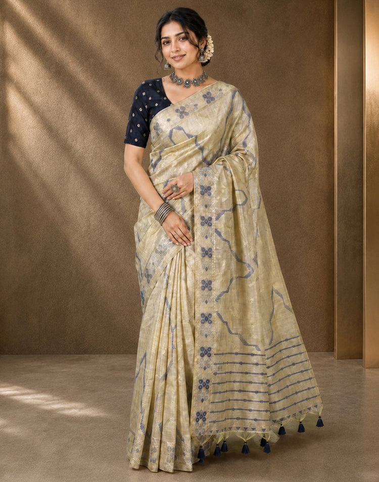 Beige Cotton Silk Woven Saree
