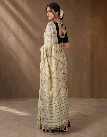 Beige Cotton Silk Woven Saree