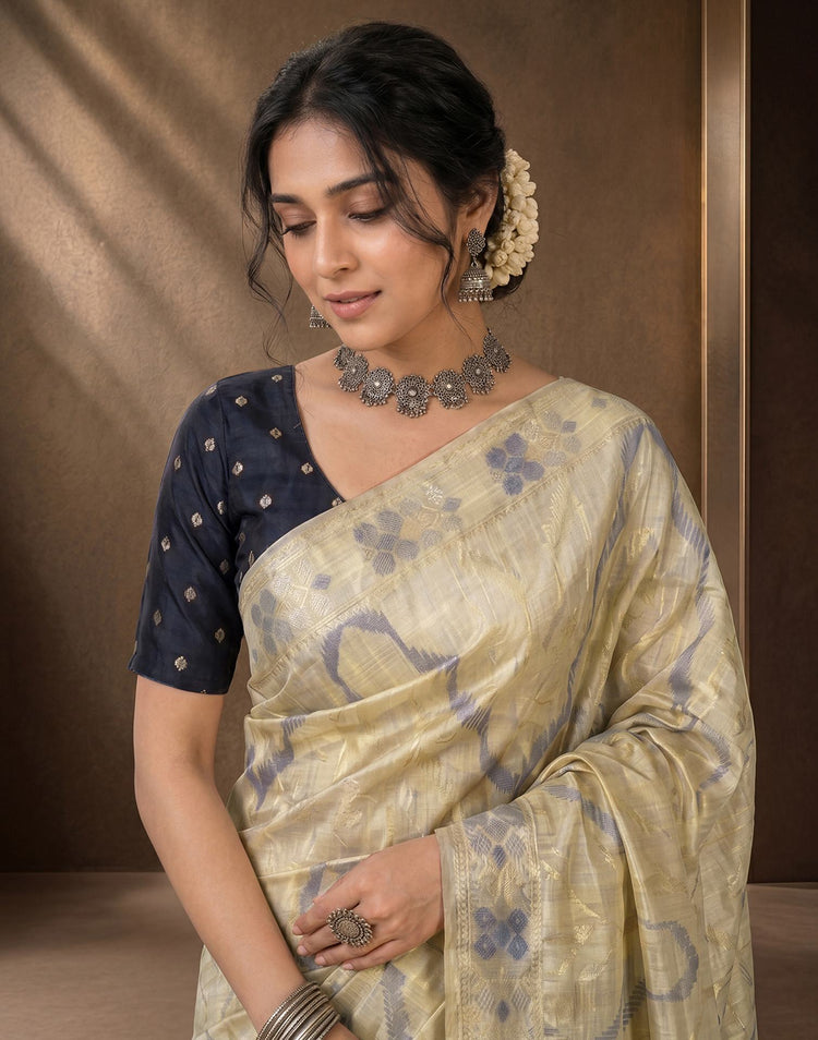 Beige Cotton Silk Woven Saree