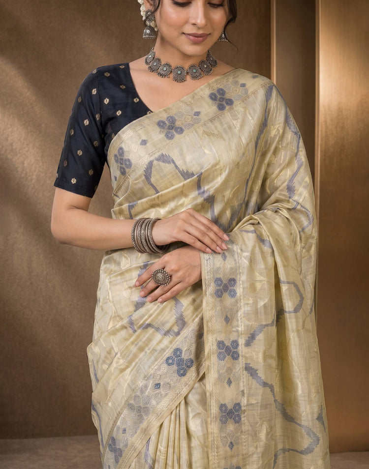Beige Cotton Silk Woven Saree