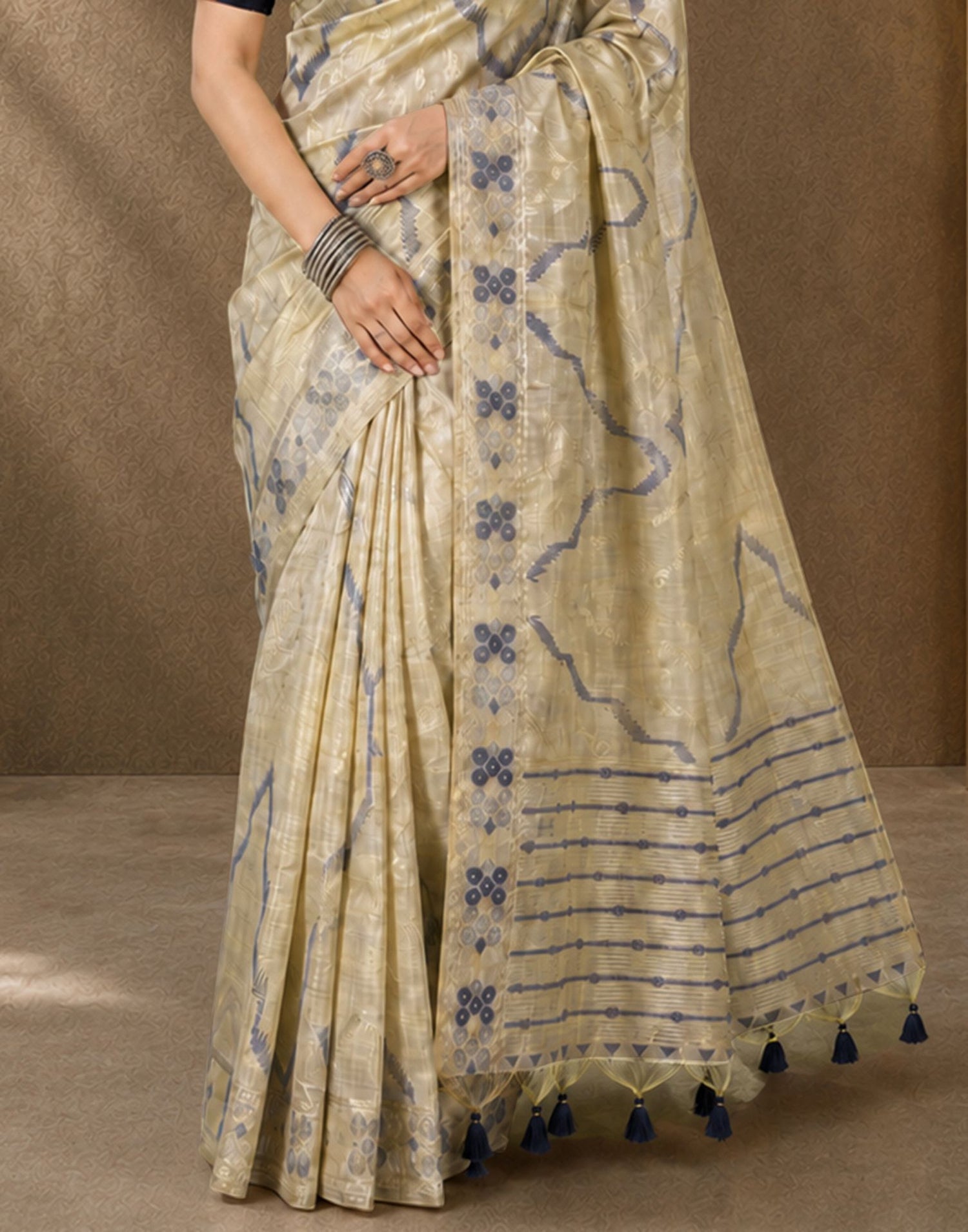 Beige Cotton Silk Woven Saree