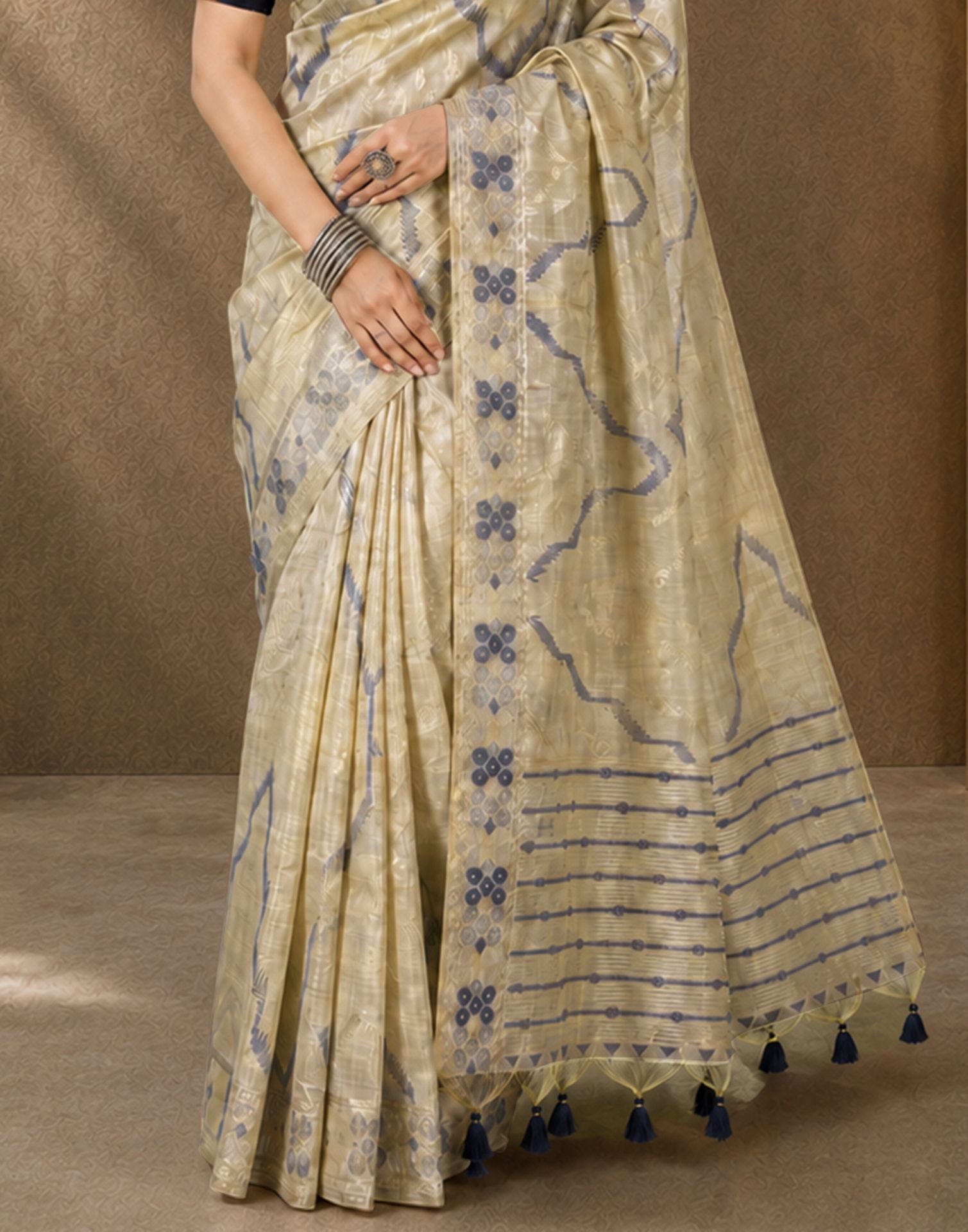 Beige Cotton Silk Woven Saree