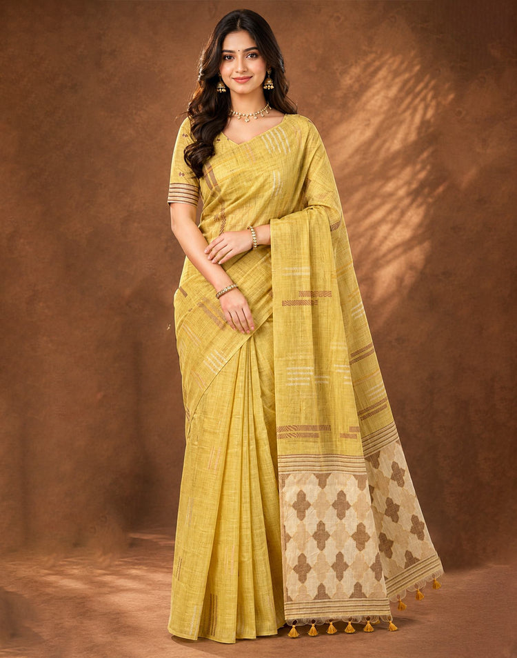 Light Yellow Cotton Silk Woven Saree